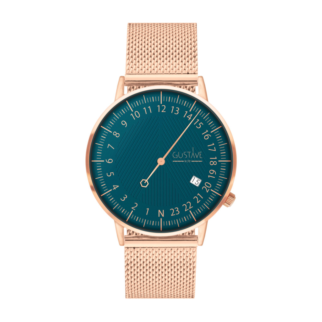 Montre 24h Andr Bo tier Ros cadran bleu Maille milanais Ros