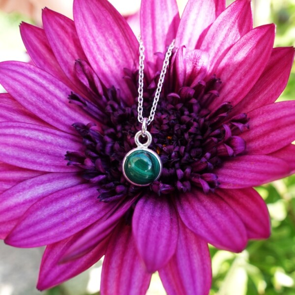 Collier argent pierre malachite ronde