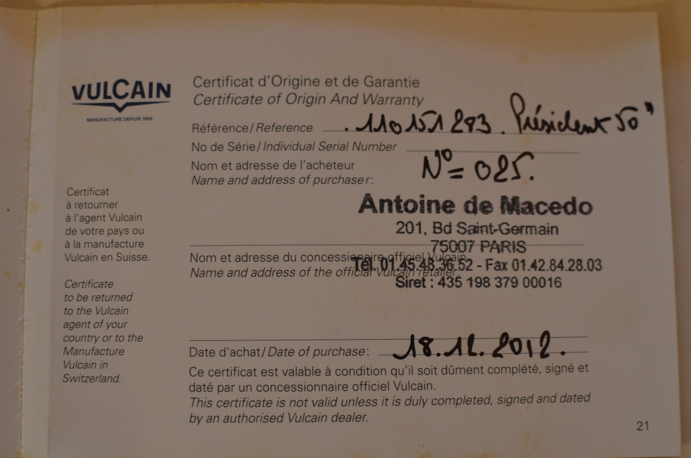 Vulcain President 50n°25